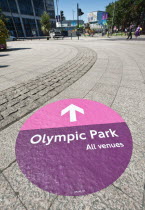 England, London, Stratford, signage for the Olympic games at Stratford station.