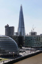 England, London, Southwark Southbank, View toward the Shard Skyscraper deisgned by Renzo Piano in the ctiy's London Bridge Quarter.