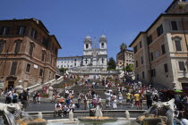 Italy, Lazio, Rome, Spanish Steps and the Church of Trinita dei Monti.