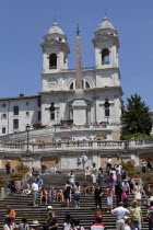 Italy, Lazio, Rome, Spanish Steps and the Church of Trinita dei Monti.