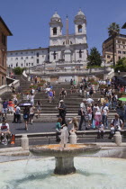 Italy, Lazio, Rome, Spanish Steps and the Church of Trinita dei Monti.