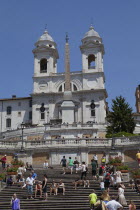 Italy, Lazio, Rome, Spanish Steps and the Church of Trinita dei Monti.