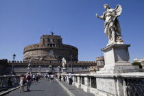 Italy, Lazio, Rome, Ponte Sant Angelo leading to the Castel Sant Angelo.