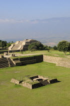 Mexico, Oaxaca,  Monte Alban, Site view onto ball court or Juegos de Pelota.