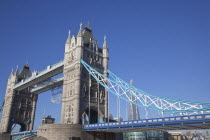 England, London, Tower Bridge with the Shard skycraper visible behind.