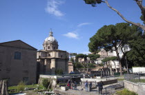 Italy, Lazio, Rome, View over the ruins of the Roman Forum from Via Fori del Imperial.