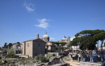 Italy, Lazio, Rome, View over the ruins of the Roman Forum from Via Fori del Imperial.