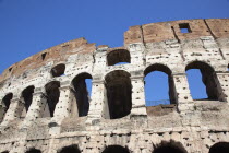 Italy, Lazio, Rome, View of the the ancient Roman Coliseum ruins.