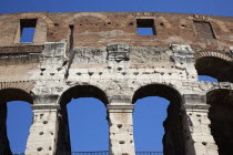 Italy, Lazio, Rome, View of the the ancient Roman Coliseum ruins.