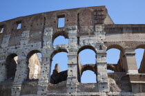 Italy, Lazio, Rome, View of the the ancient Roman Coliseum ruins.