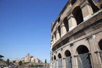 Italy, Lazio, Rome, View of the the ancient Roman Coliseum ruins.