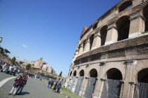 Italy, Lazio, Rome, View of the the ancient Roman Coliseum ruins.