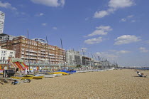 England, East Sussex, Brighton, View along the beach to Pier.