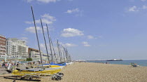 England, East Sussexx, Brighton, View along the beach to Pier.