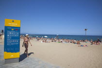 Spain, Catalonia, Barcelona, Playa de St Sebastia, Barceloneta Beach.