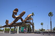 Spain, Catalonia, Barcelona, El Barri Gotic, La Gamba Sculpture next to Port Vell.