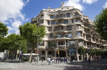 Spain, Catalonia, Barcelona, La Pedrera or Casa Mila on Passeig de Gracia, deisgned by Antoni Gaudi