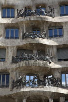 Spain, Catalonia, Barcelona, La Pedrera or Casa Mila on Passeig de Gracia, deisgned by Antoni Gaudi