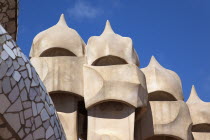 Spain, Catalonia, Barcelona, La Pedrera or Casa Mila on Passeig de Gracia, designed by Antoni Gaudi.