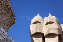 Spain, Catalonia, Barcelona, La Pedrera or Casa Mila on Passeig de Gracia, designed by Antoni Gaudi.