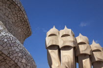 Spain, Catalonia, Barcelona, La Pedrera or Casa Mila on Passeig de Gracia, designed by Antoni Gaudi.