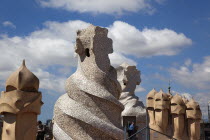 Spain, Catalonia, Barcelona, La Pedrera or Casa Mila on Passeig de Gracia, designed by Antoni Gaudi.