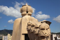 Spain, Catalonia, Barcelona, La Pedrera or Casa Mila on Passeig de Gracia, designed by Antoni Gaudi.