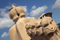 Spain, Catalonia, Barcelona, La Pedrera or Casa Mila on Passeig de Gracia, designed by Antoni Gaudi.