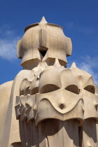 Spain, Catalonia, Barcelona, La Pedrera or Casa Mila on Passeig de Gracia, designed by Antoni Gaudi.