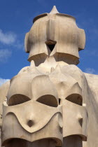 Spain, Catalonia, Barcelona, La Pedrera or Casa Mila on Passeig de Gracia, designed by Antoni Gaudi.