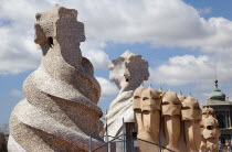 Spain, Catalonia, Barcelona, La Pedrera or Casa Mila on Passeig de Gracia, designed by Antoni Gaudi.