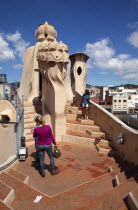 Spain, Catalonia, Barcelona, La Pedrera or Casa Mila on Passeig de Gracia, designed by Antoni Gaudi.