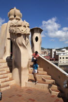 Spain, Catalonia, Barcelona, La Pedrera or Casa Mila on Passeig de Gracia, designed by Antoni Gaudi.