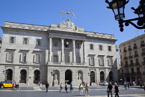 Spain, Catalonia, Barcelona, Placa de Sant Jaume, Town Hall in the Gothic Quarter.