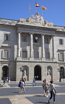 Spain, Catalonia, Barcelona, Placa de Sant Jaume, Town Hall in the Gothic Quarter.