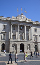 Spain, Catalonia, Barcelona, Placa de Sant Jaume, Town Hall in the Gothic Quarter.