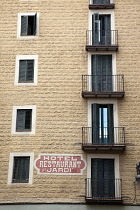 Spain, Catalonia, Barcelona, Ornate building facade in the Gothic quarter Placa del Pi.