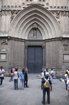 Spain, Catalonia, Barcelona,  Large doors of the Cathedral in Placa Sant Iu.