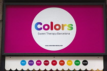 Spain, Catalonia, Barcelona,  Colours sweet therapy shop in the Gothic Quarter. **Editorial Use Only**