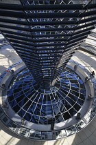 Germany, Berlin, Reichstag Parliament Building, Interior view of the Glass Dome designed by Norman Foster.