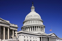 USA, Washington DC, Capitol Building, The building's dome with the Statue of Freedom on top.