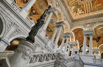 USA, Washington DC, Capitol Hill,  Library of Congress, The Great Hall, Architectural detail and statue.