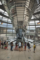 Germany, Berlin, Mitte, Reichstag building with glass dome deisgned by Norman Foster.