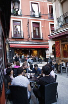 Spain, Madrid, Restaurants and tapas bars south in the Sol, Santa Ana, Huertes district.