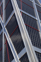 Spain, Madrid, Detail of Puerta de Europa at Plaza de Castilla.