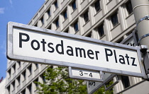 Germany, Berlin, Mitte, Potsdamer Platz street sign.