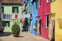 Italy, Veneto, Burano Island,  A colourful corner of the island.