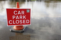 Climate, Weather, Flooding, Car Park flooded warning sign, Tunbridge Wells, Kent, England.