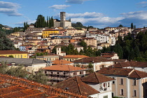 Italy, Tuscany, Lucca, Barga, Panorama of the old town.