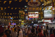 Thailand, Bangkok, Khaosan Road at night.